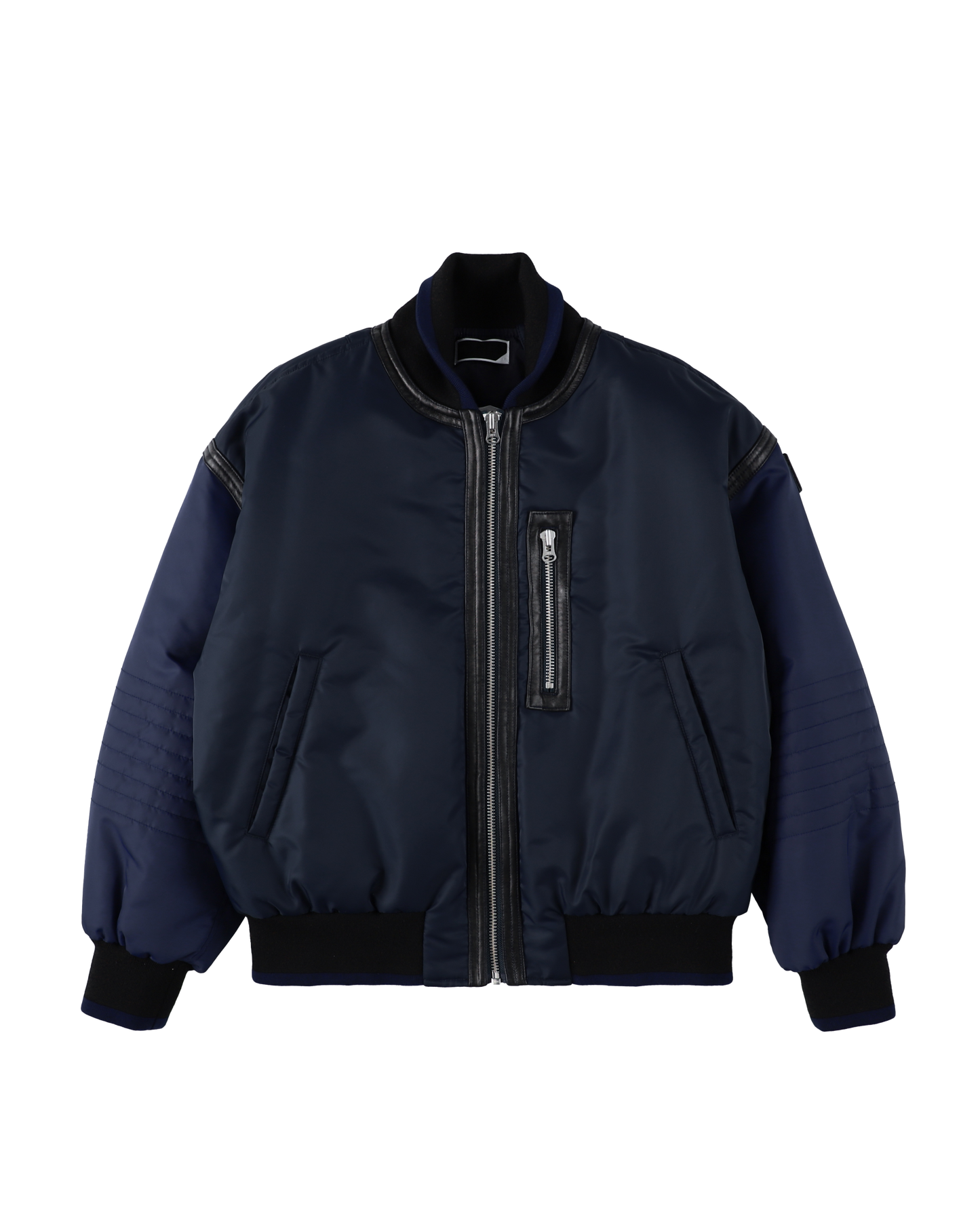 TRIM LEATHER BOMBER JACKET NAVY