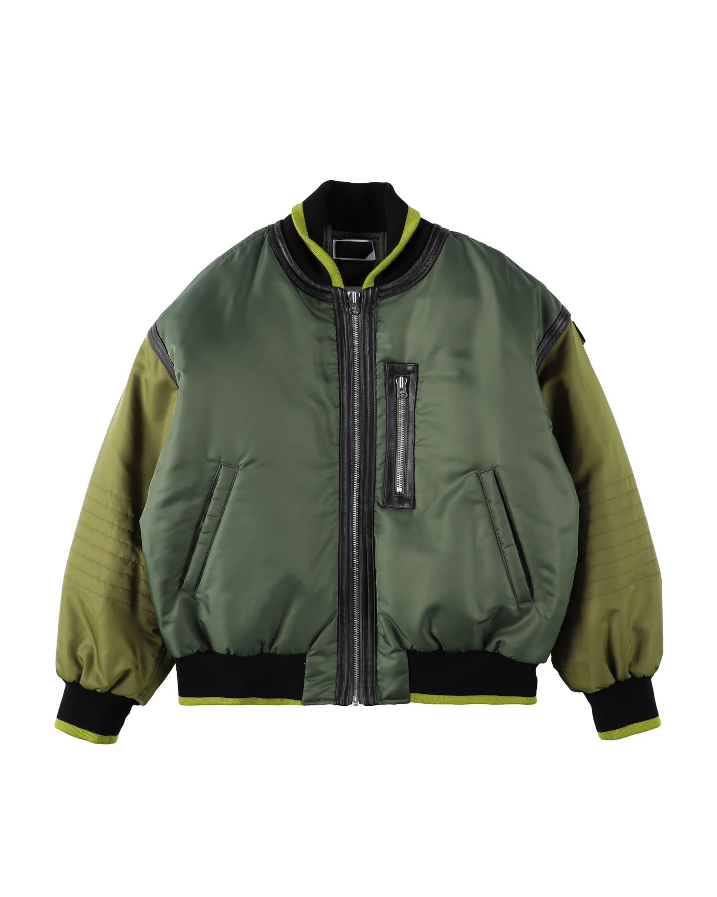 TRIM LEATHER BOMBER JACKET OLIVE DRAB