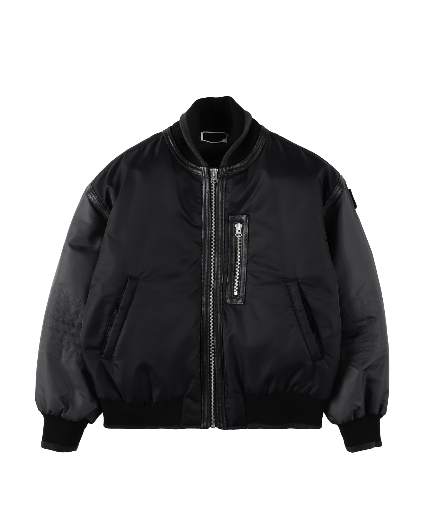 TRIM LEATHER BOMBER JACKET BLACK