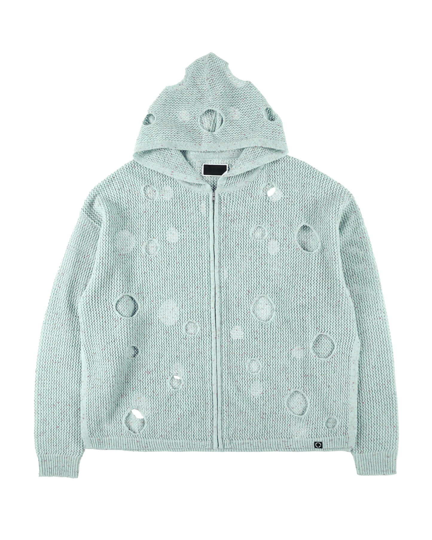 HOLE KNIT ZIP HOODIE SAX