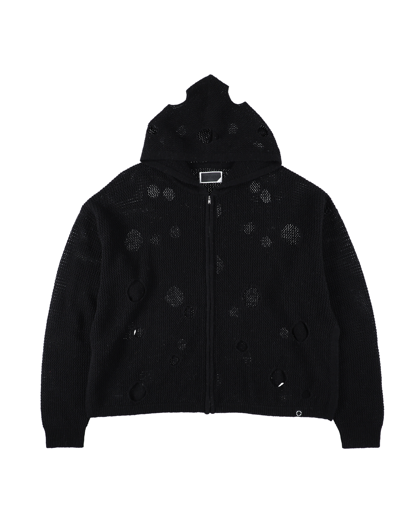 HOLE KNIT ZIP HOODIE BLACK