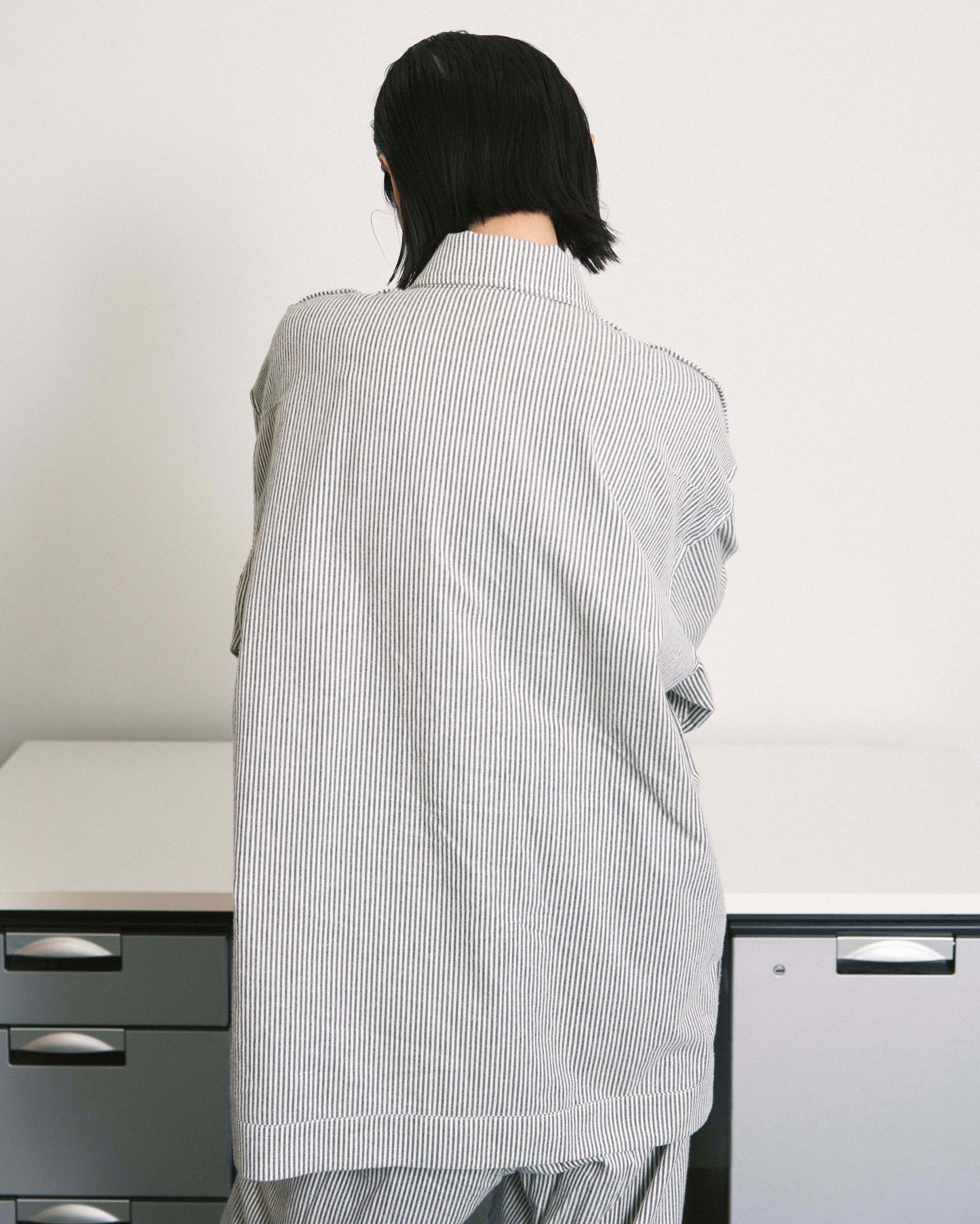 HAND-STENCILED NIGHT SHIRT STRIPE OFF WHITE