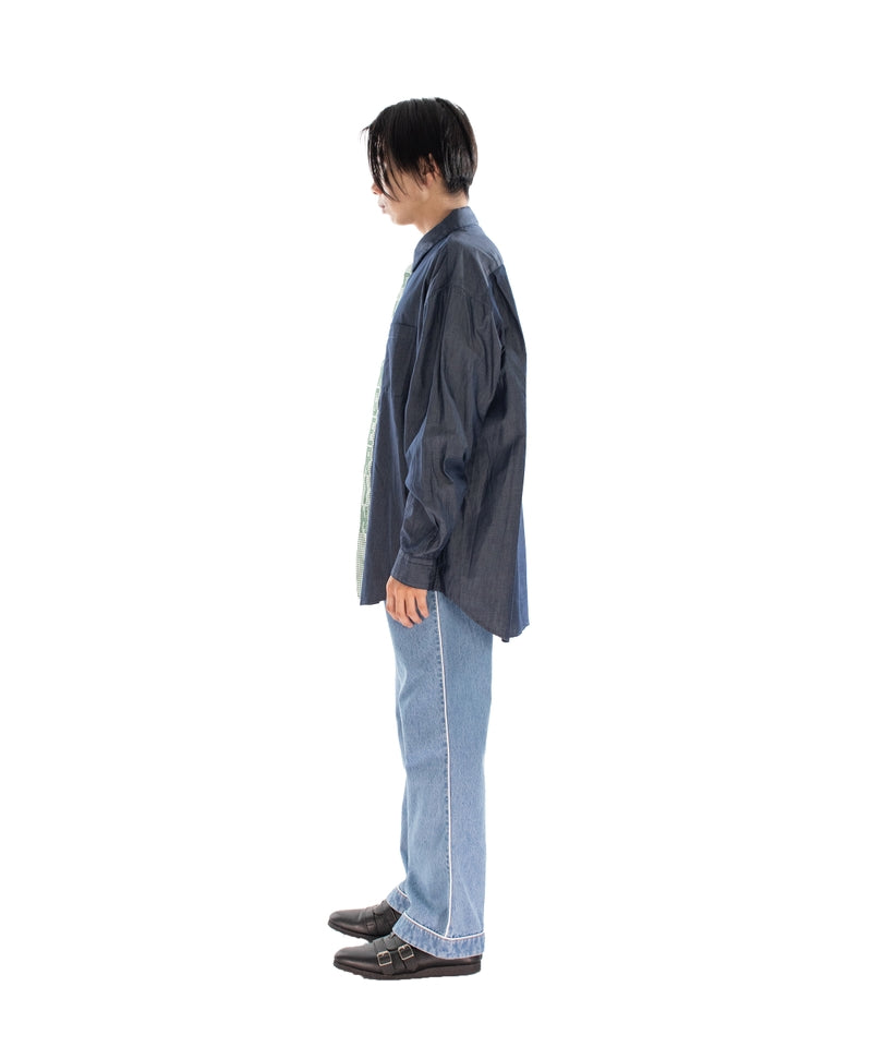 STITCH TEXT TIE SHIRT SAX