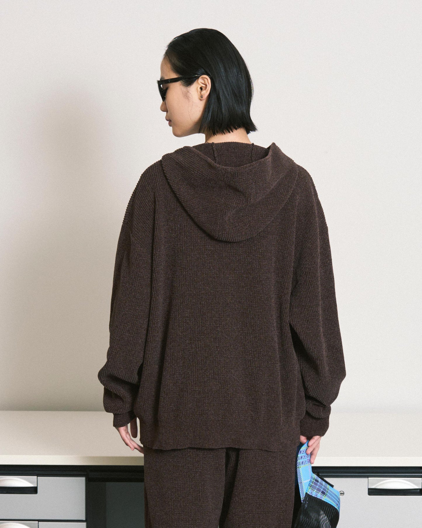 CORDY KNIT ZIP HOODIE BROWN