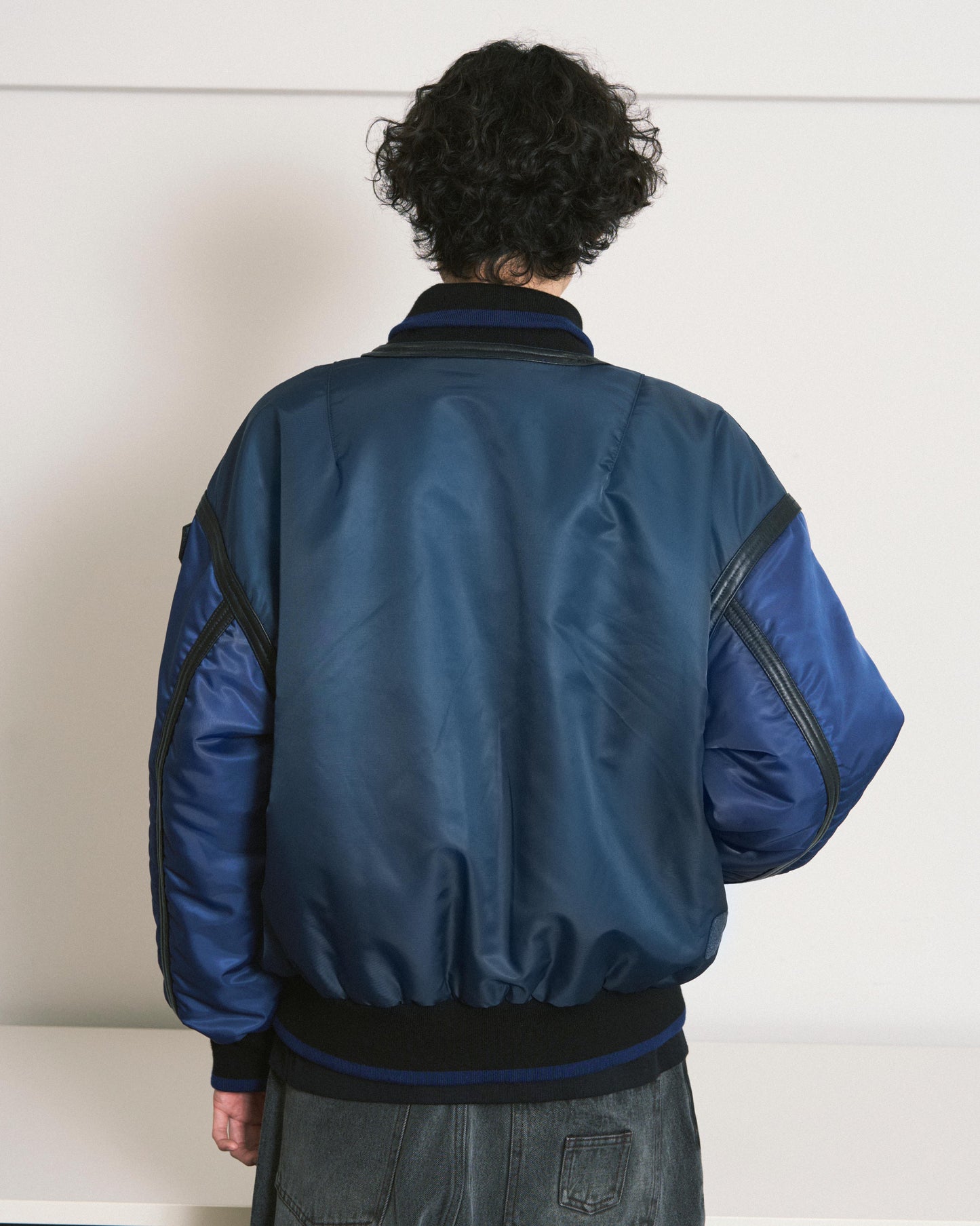 TRIM LEATHER BOMBER JACKET BLACK