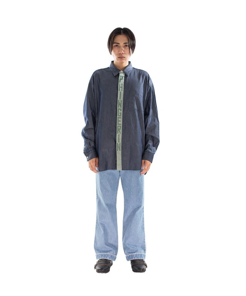 STITCH TEXT TIE SHIRT SAX