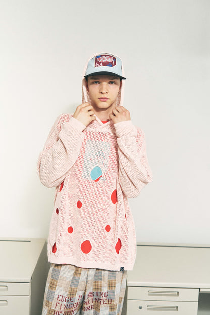 HOLE KNIT HOODIE LIGHT PINK