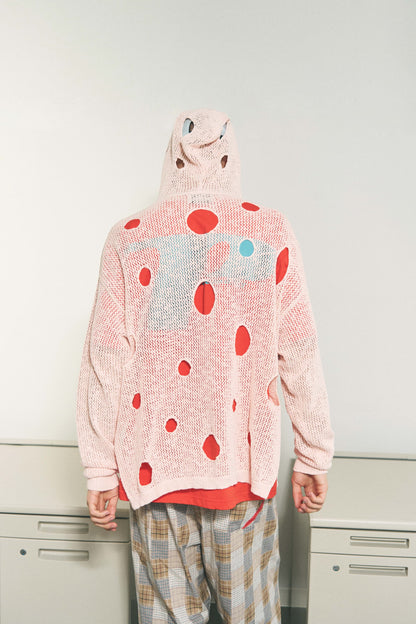 HOLE KNIT HOODIE LIGHT PINK
