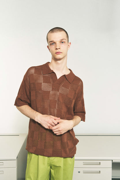 CHECKER WEB SKIPPER POLO BROWN