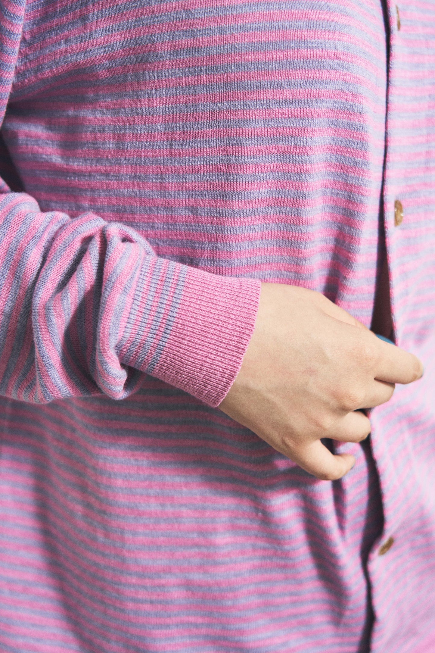 SLAB GAUZE KNIT SHIRT STRIPE BROWN x GREY