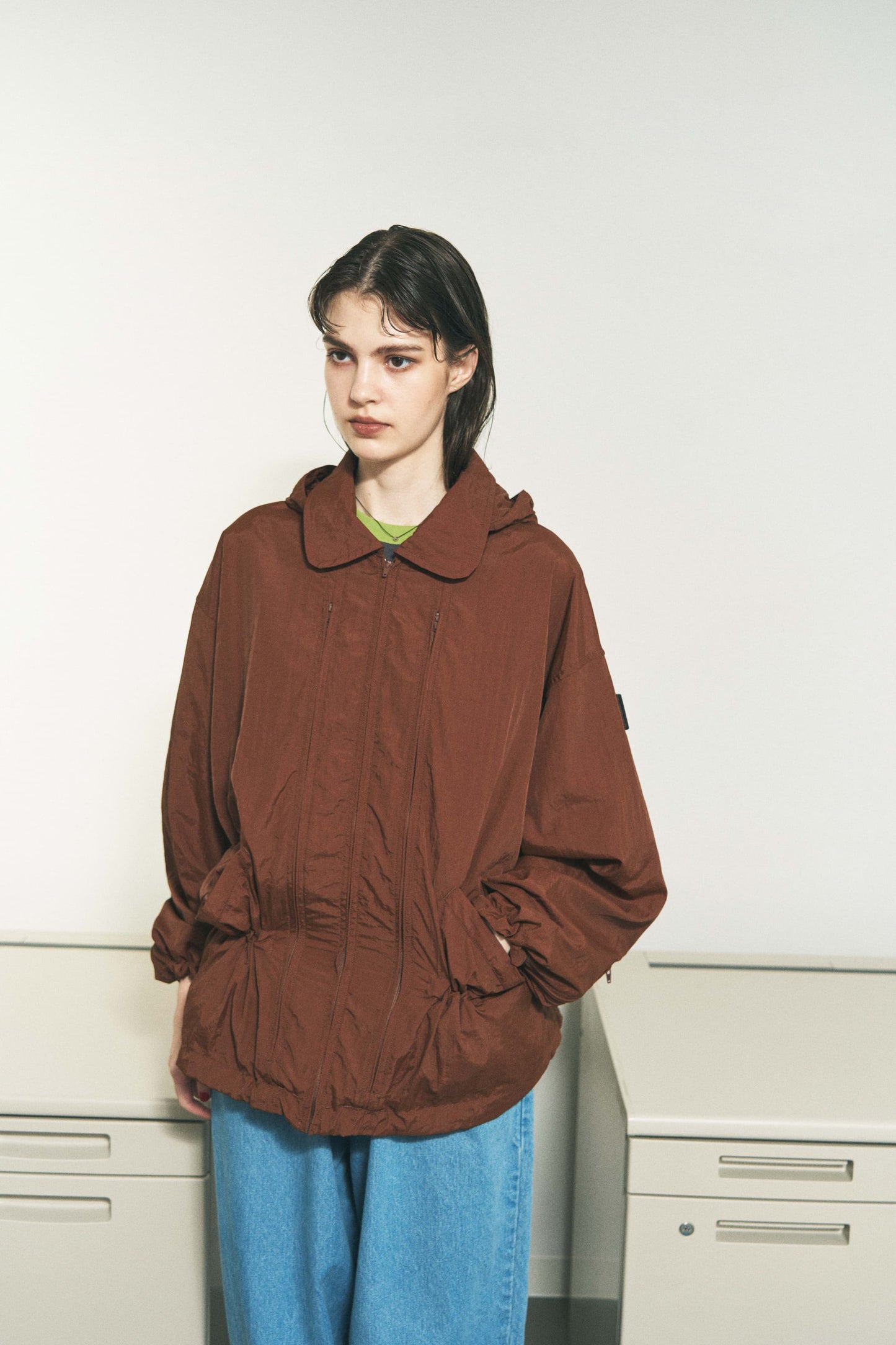 CRUSHED NYLON FULL PACK JACKET GREY