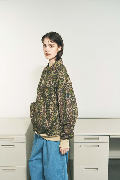 HALF-ZIP COLLAR SWEATSHIRT LEOPARD