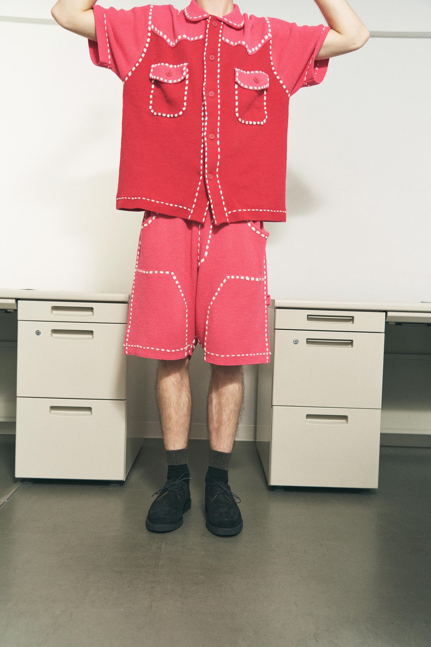 SUMMER PG1 DOUBLE KNEE SHORTS RED x PINK