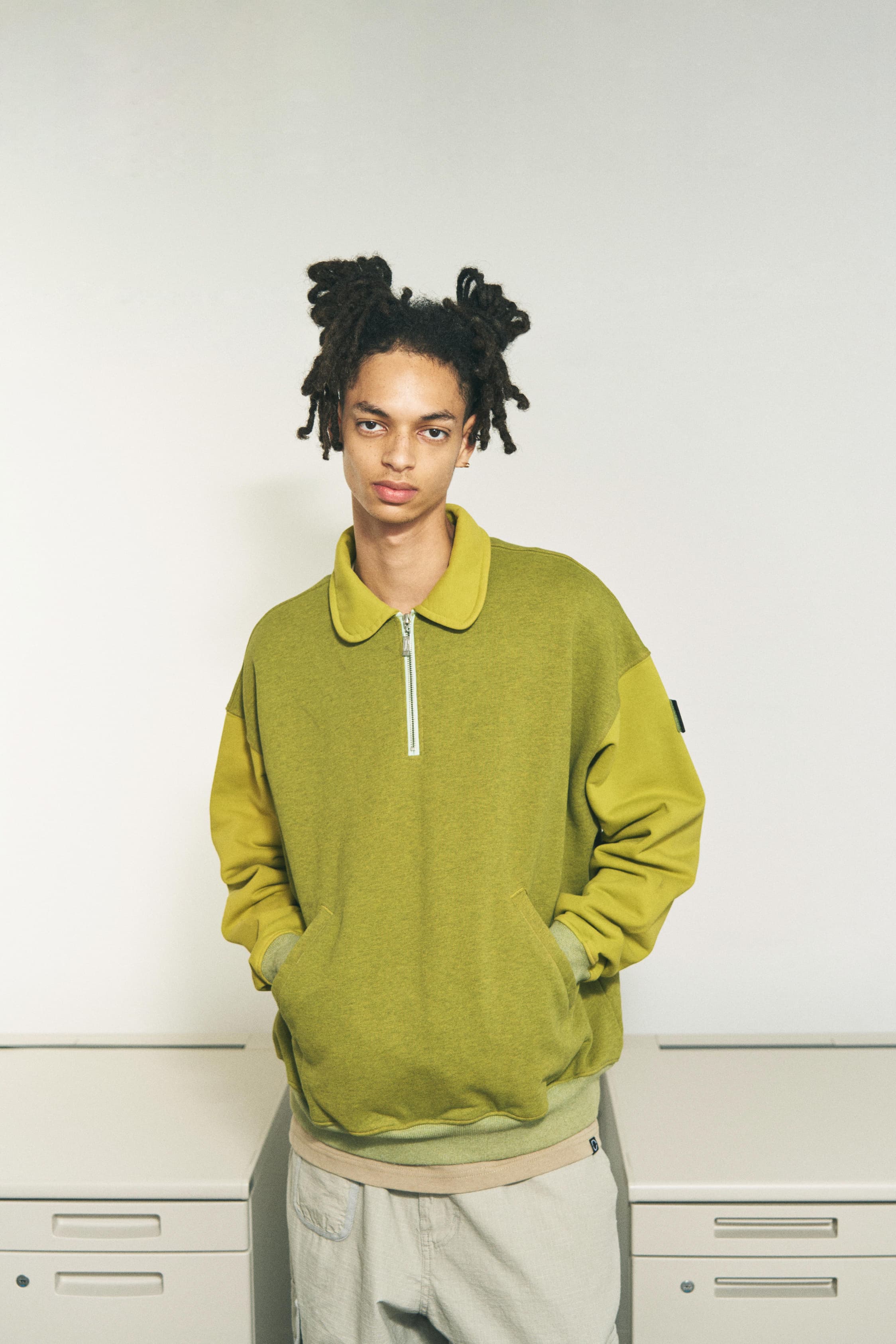 HALF-ZIP COLLAR SWEATSHIRT DYED HEATHER LIME GREEN – PHINGERIN