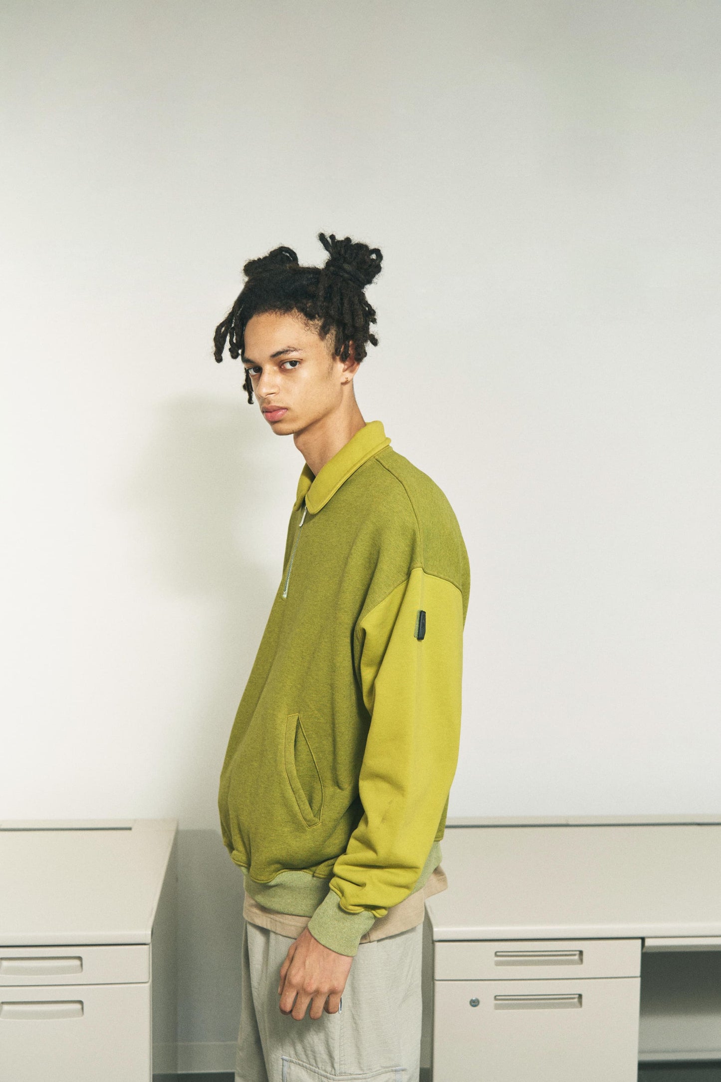 HALF-ZIP COLLAR SWEATSHIRT DYED HEATHER RED