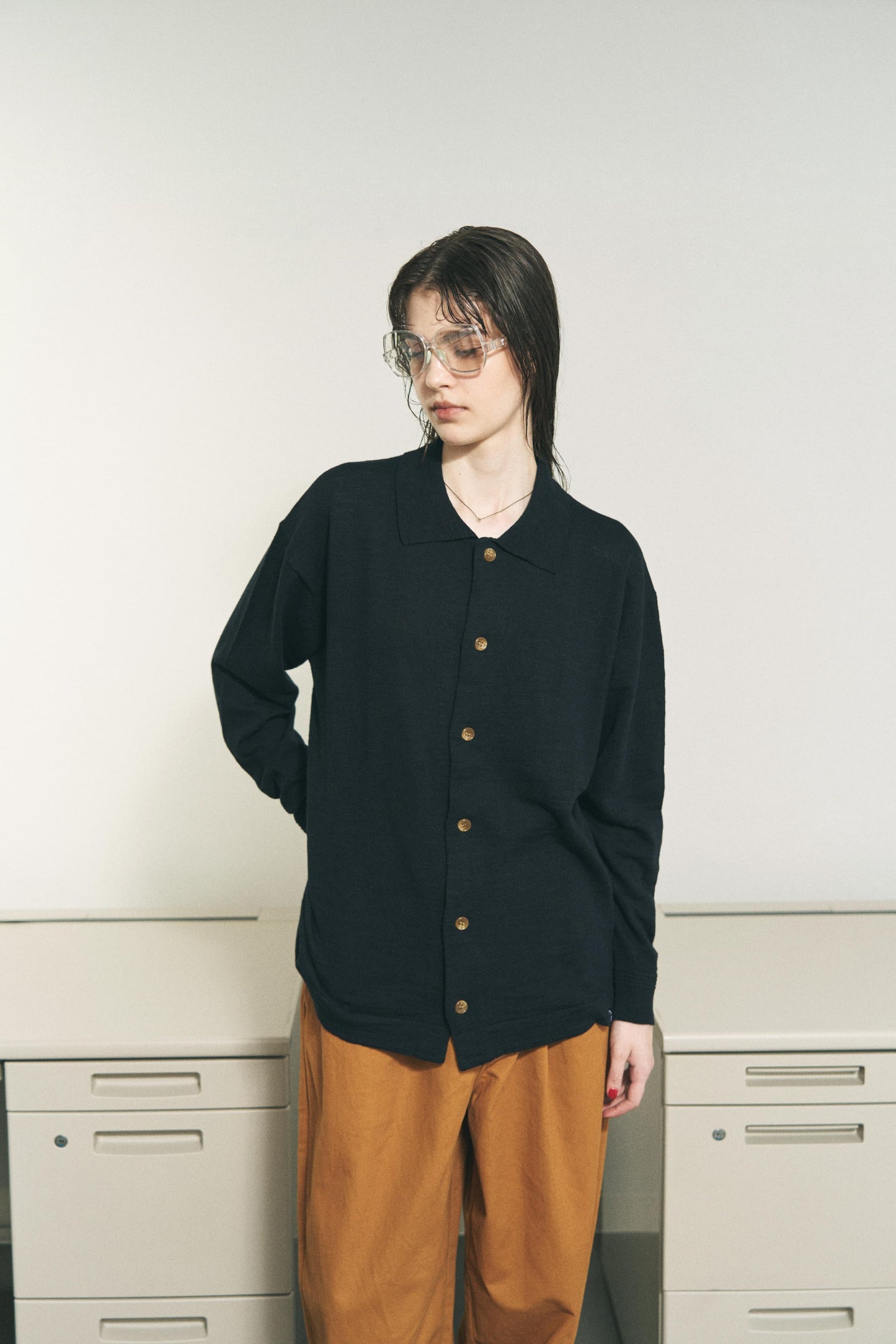 SLAB GAUZE KNIT SHIRT BLACK