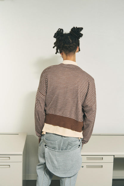 SLAB GAUZE KNIT BOLERO STRIPE BROWN x GREY