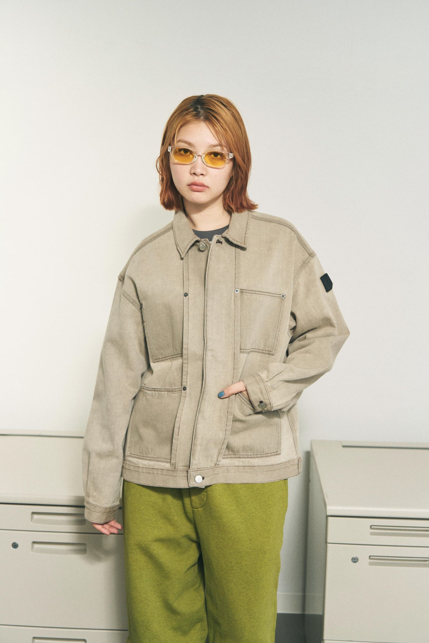 DENIM RIVET CHORE JACKET BEIGE