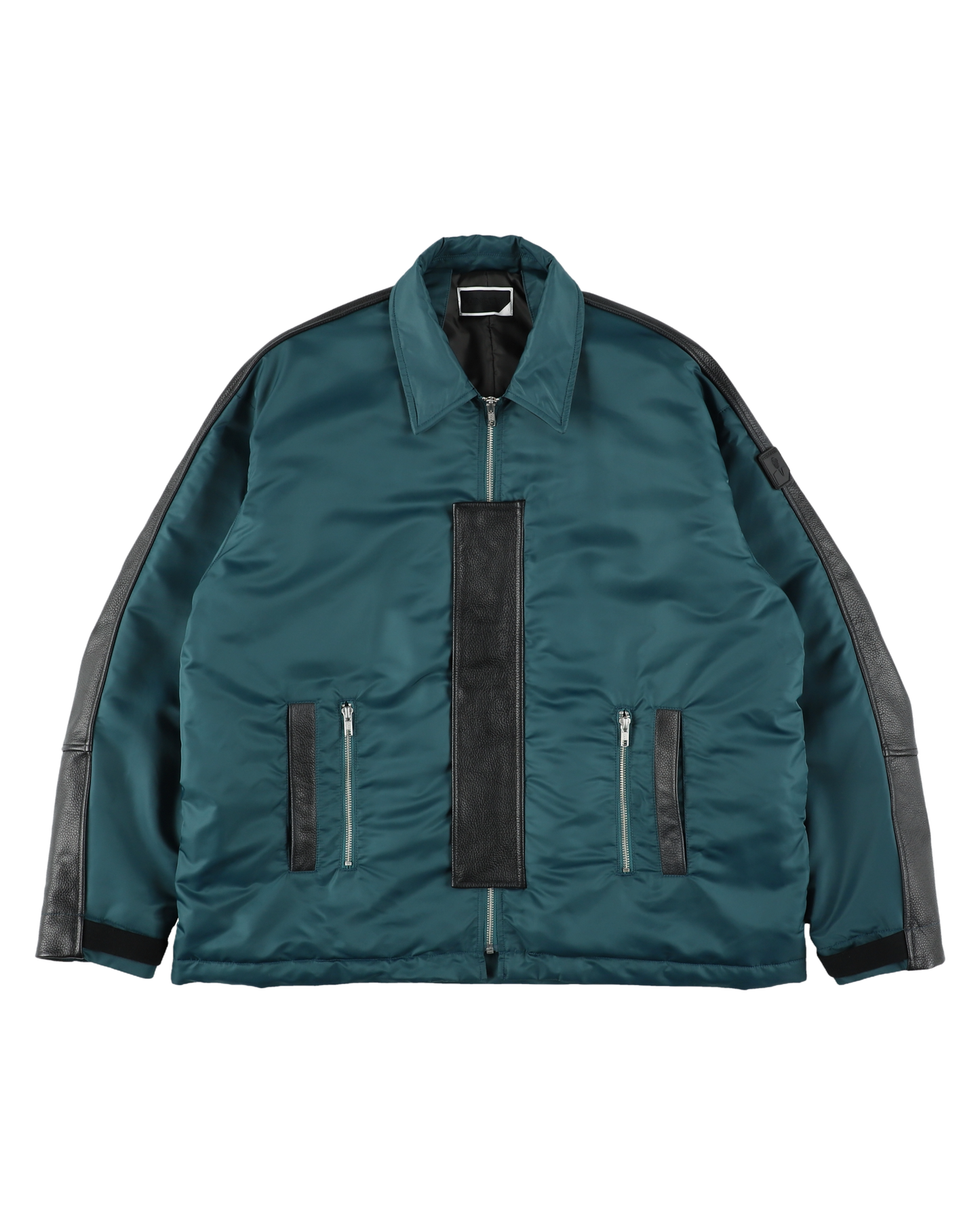 PART LEATHER TRUCKER JACKET NAVY GREEN