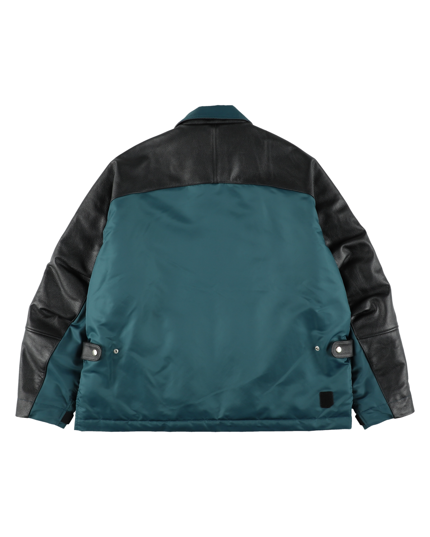 PART LEATHER TRUCKER JACKET NAVY GREEN