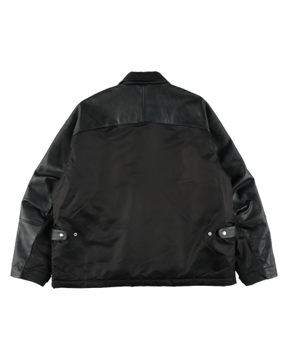 PART LEATHER TRUCKER JACKET BLACK