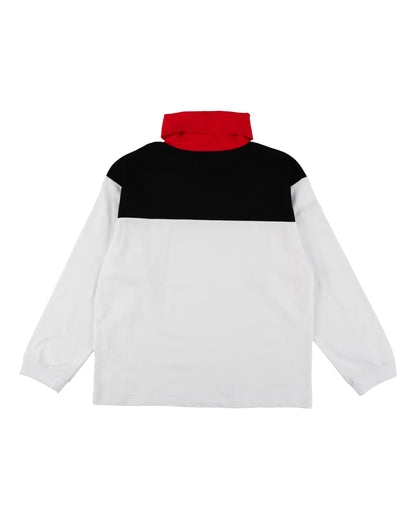 PANEL NECK L/S TEE WHITE X RED