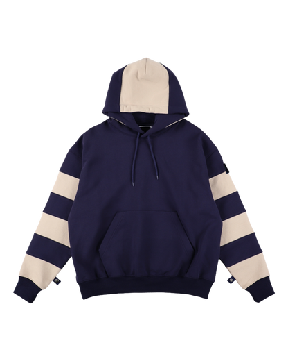 BORDER PATCH HOODIE NAVY X WHITE