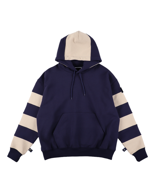 BORDER PATCH HOODIE NAVY X WHITE