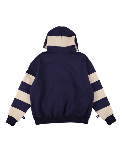 BORDER PATCH HOODIE NAVY X WHITE