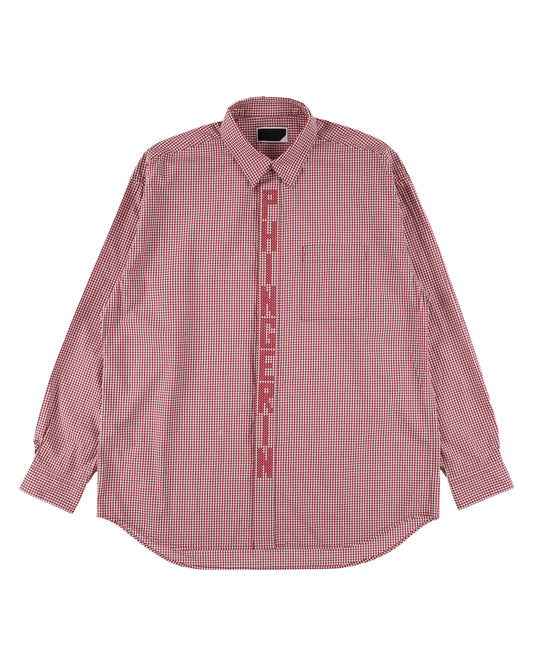 STITCH TEXT SHIRT RED CHECK