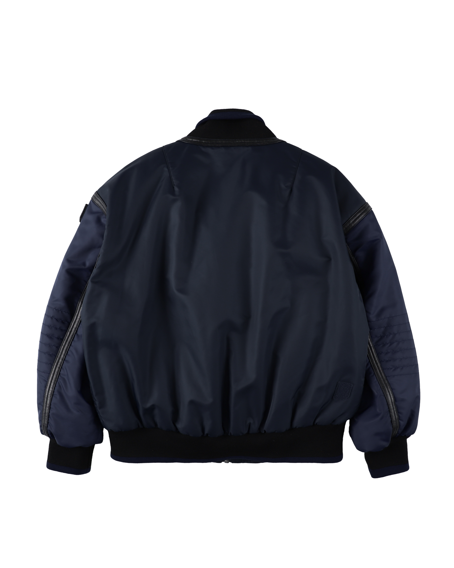 TRIM LEATHER BOMBER JACKET NAVY