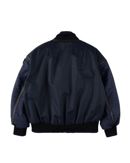 TRIM LEATHER BOMBER JACKET NAVY