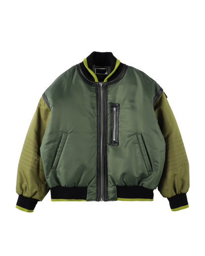 TRIM LEATHER BOMBER JACKET OLIVE DRAB