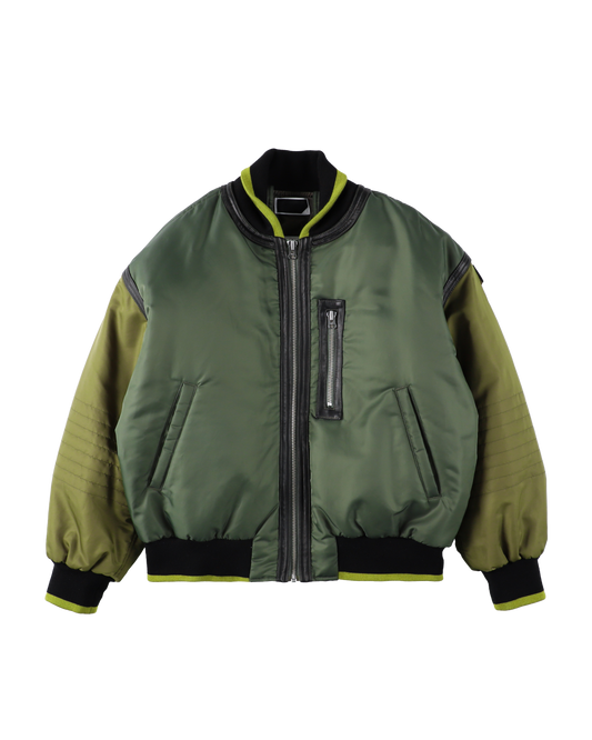 TRIM LEATHER BOMBER JACKET OLIVE DRAB