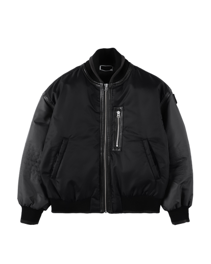 TRIM LEATHER BOMBER JACKET BLACK