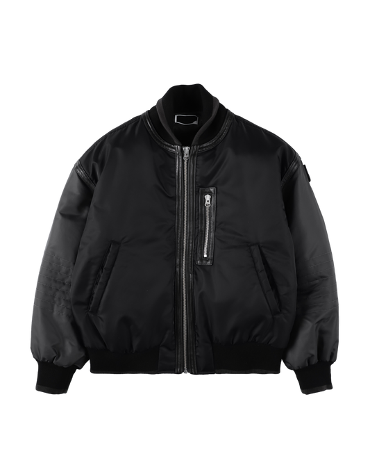 TRIM LEATHER BOMBER JACKET BLACK
