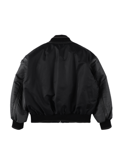 TRIM LEATHER BOMBER JACKET BLACK