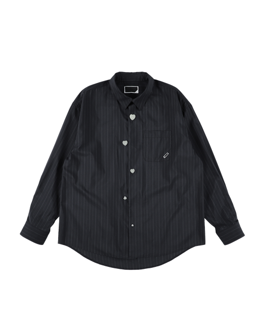 FLOATING HEART POPLIN SHIRT BLACK PINSTRIPE