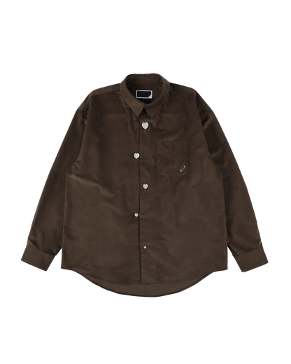 FLOATING HEART CORD SHIRT BROWN