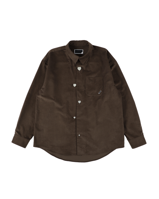 FLOATING HEART CORD SHIRT BROWN