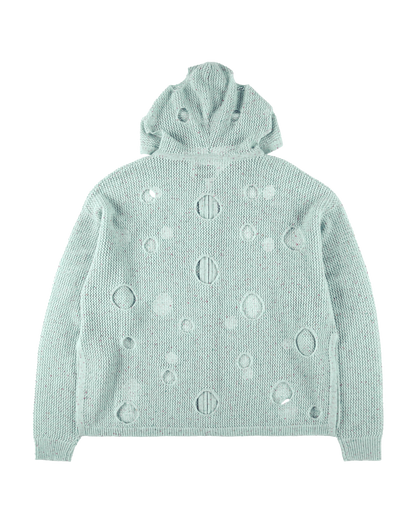 HOLE KNIT ZIP HOODIE SAX