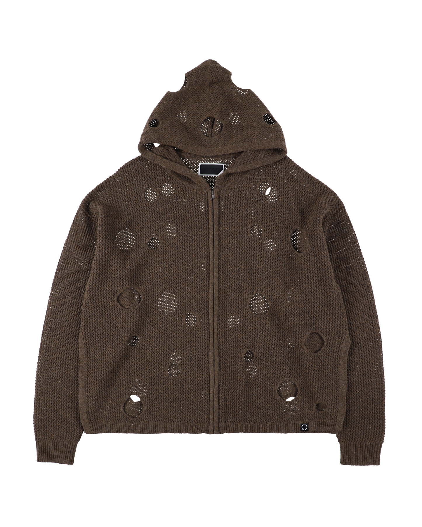 HOLE KNIT ZIP HOODIE BROWN