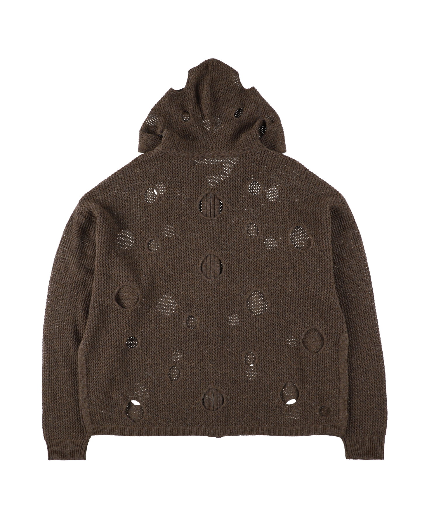 HOLE KNIT ZIP HOODIE BROWN