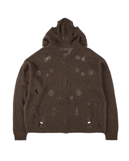 HOLE KNIT ZIP HOODIE BROWN