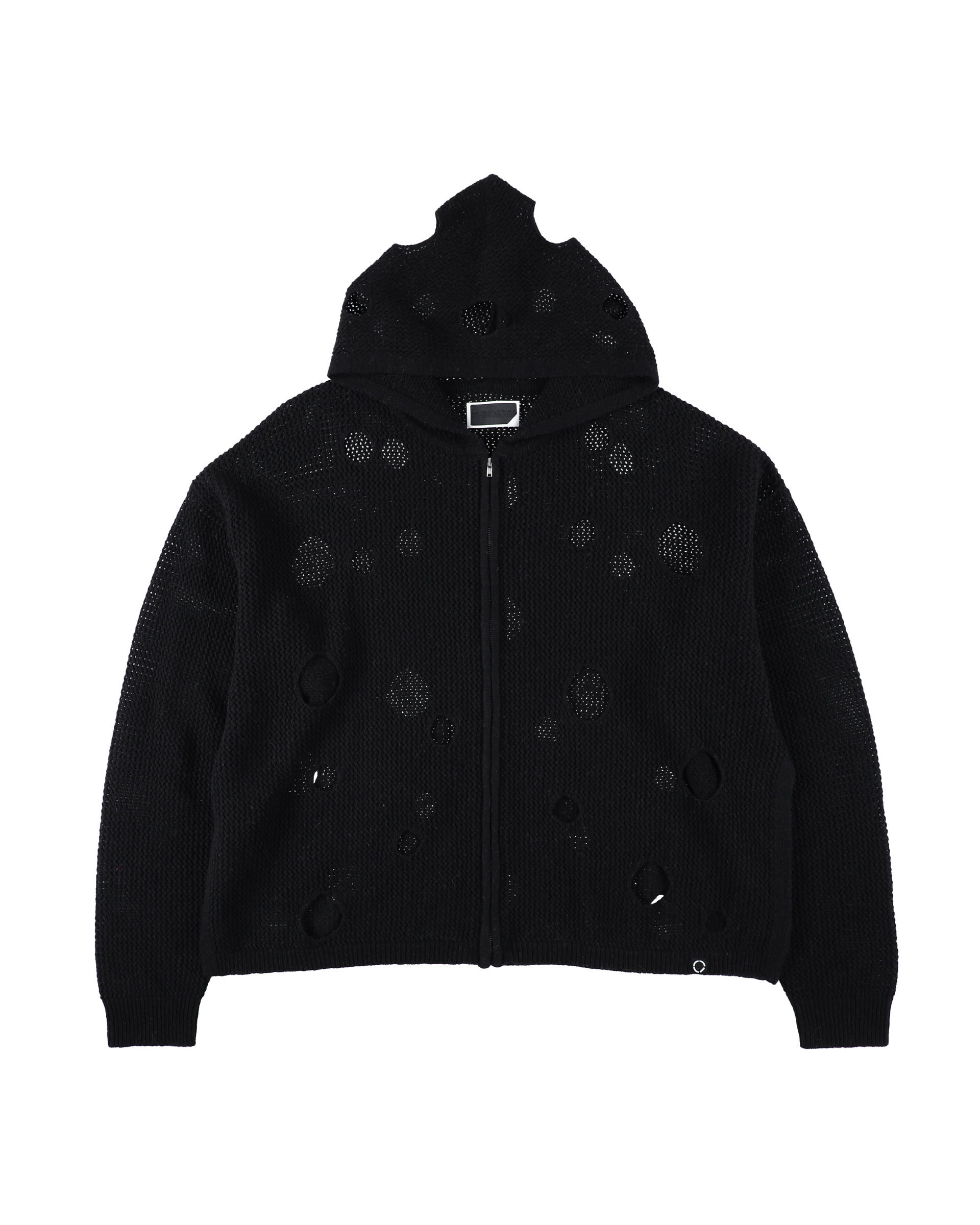 HOLE KNIT ZIP HOODIE BLACK – PHINGERIN