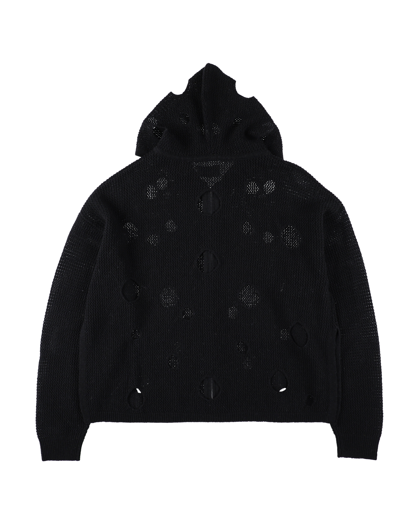 HOLE KNIT ZIP HOODIE BLACK