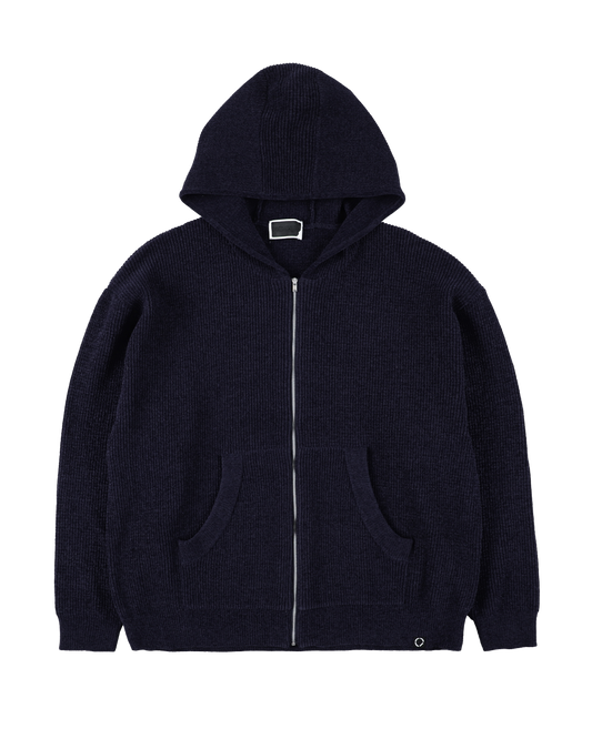 CORDY KNIT ZIP HOODIE NAVY