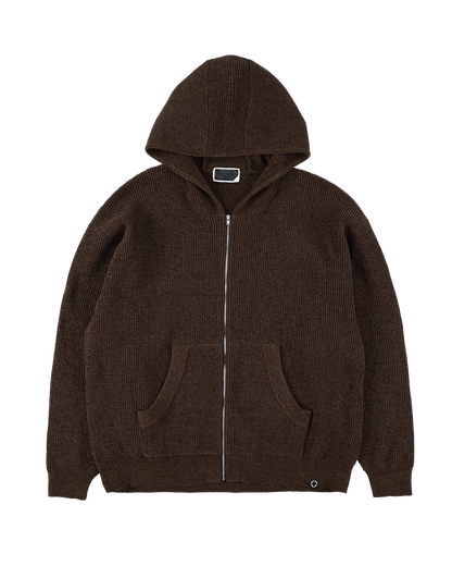 CORDY KNIT ZIP HOODIE BROWN