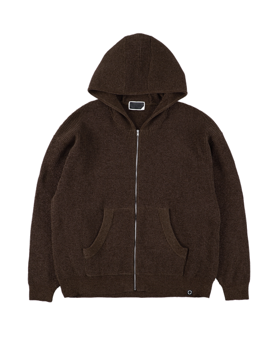CORDY KNIT ZIP HOODIE BROWN