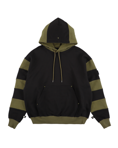 BORDER PATCH HOODIE BLACK X OLIVE